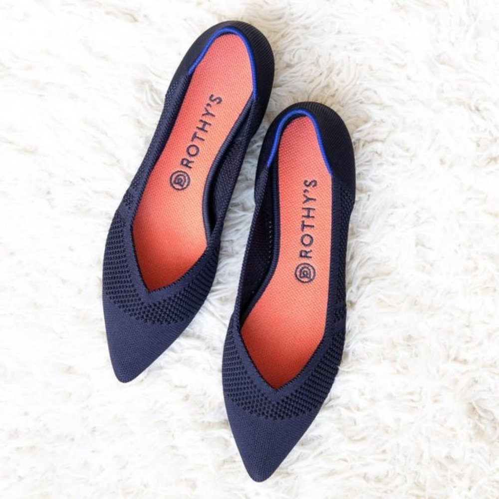 Rothys Navy Maritime lattice stitched Pointed Toe flats 10